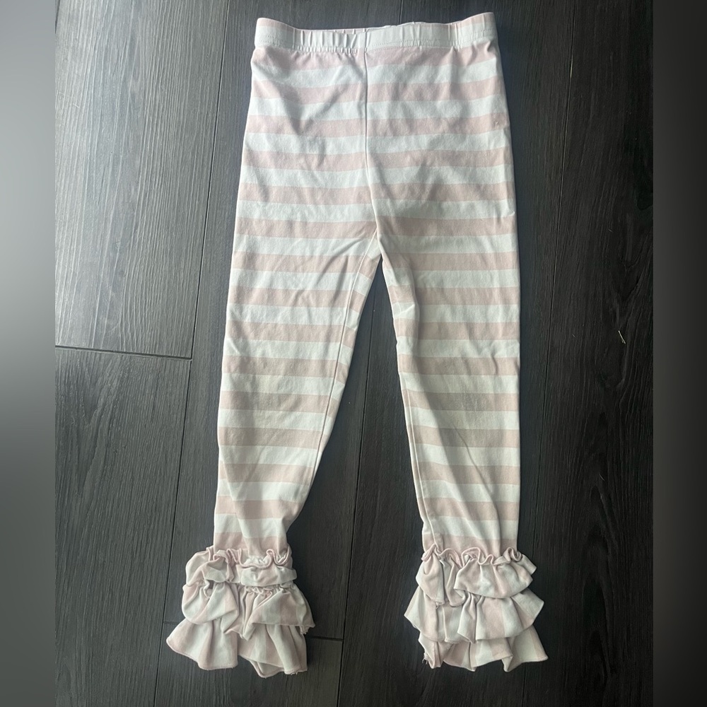 Size 8 SweetHoney Pink and white stripe ruffle pants